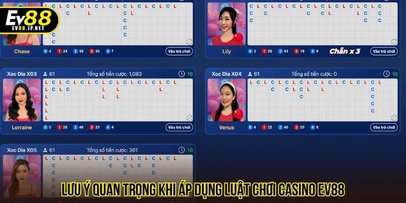 Lưu ý quan trọng khi áp dụng luật chơi casino EV88
