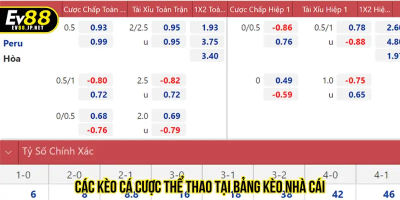Các kèo cá cược thể thao tại bảng kèo nhà cái
