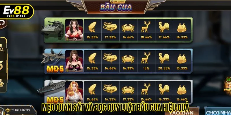 Người chơi cần quan sát các cửa cược trước khi đưa ra quyết định