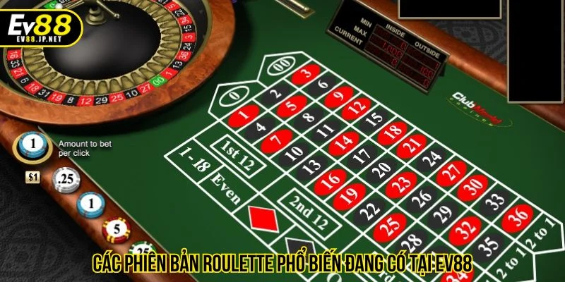 Người chơi có thể tham gia nhiều phiên bản roulette online EV88